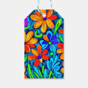 Bright Colourful Folk Art Flowers  Gift Tags