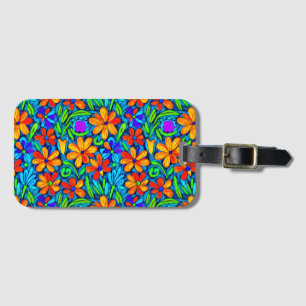 Bright Colourful Folk Art Flowers Luggage Tag