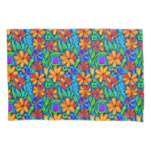 Bright Colourful Folk Art Flowers Pillowcase
