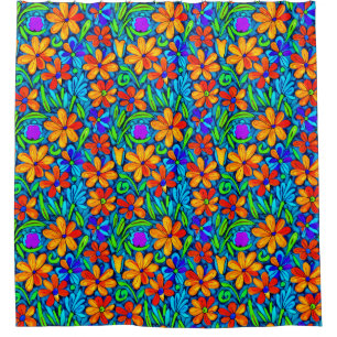 Bright Colourful Folk Art Flowers  Shower Curtain