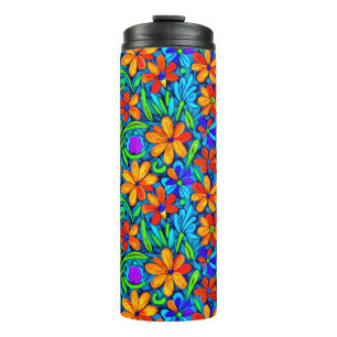Bright Colourful Folk Art Flowers Thermal Tumbler