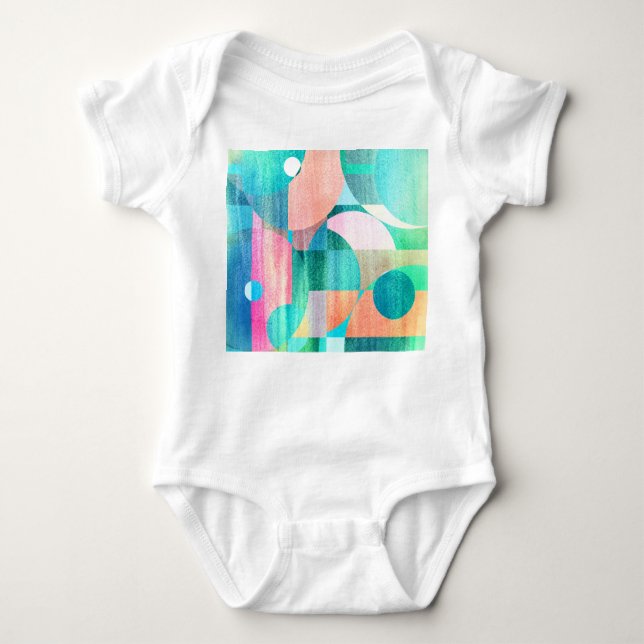Bright, Colourful Geometric Abstract Baby Bodysuit (Front)