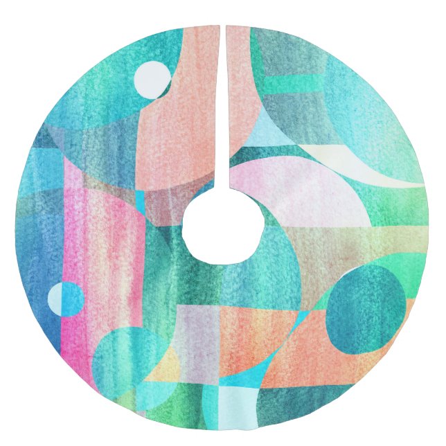 Bright, Colourful Geometric Abstract Brushed Polyester Tree Skirt (Front)