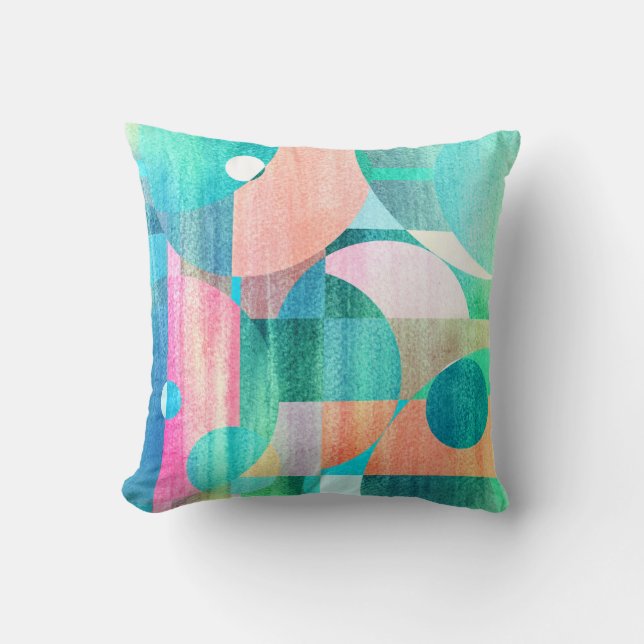 Bright, Colourful Geometric Abstract Cushion (Front)