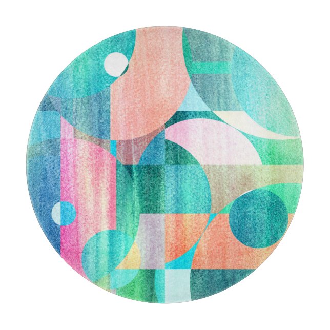 Bright, Colourful Geometric Abstract Cutting Board (Front)