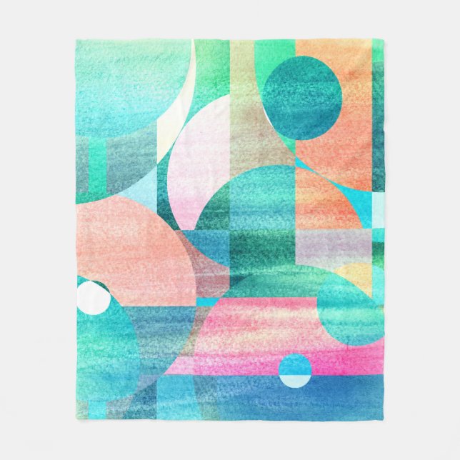Bright, Colourful Geometric Abstract Fleece Blanket (Front)