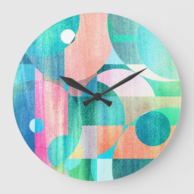 Bright, Colourful Geometric Abstract Large Clock (Front)