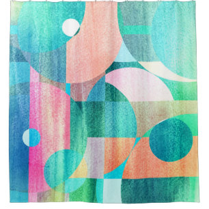 Bright, Colourful Geometric Abstract Shower Curtain