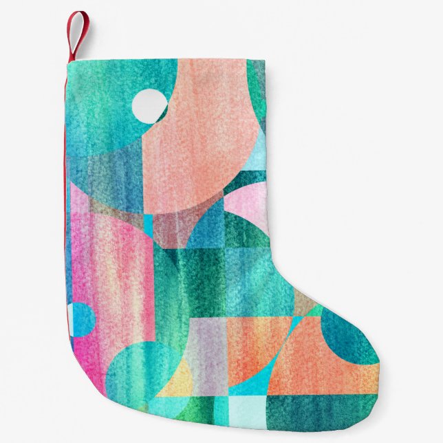 Bright, Colourful Geometric Abstract Small Christmas Stocking (Front)
