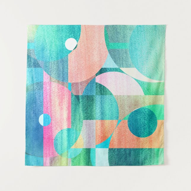 Bright, Colourful Geometric Abstract Tapestry (Front)
