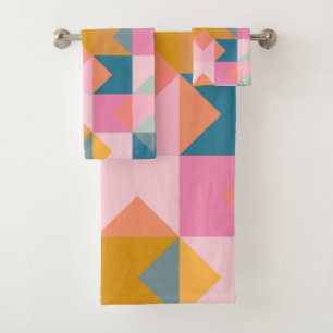 Bright Colourful Geometric Patchwork Shapes Bath Towel Set