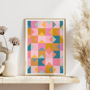 Bright Colourful Geometric Patchwork Shapes Poster