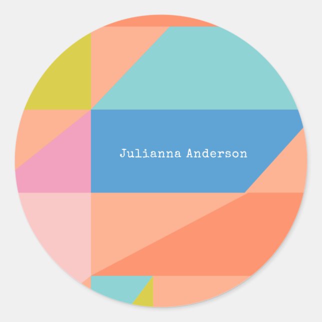 Bright Colourful Geometric Shapes Personalised Nam Classic Round Sticker (Front)