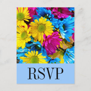 Bright Colourful Gerber Daisy Bouquet RSVP Postcar Invitation Postcard