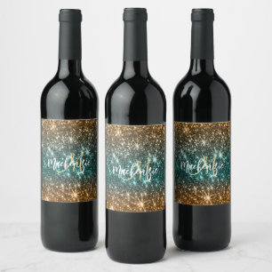 Bright Colourful Glitter Wine Label