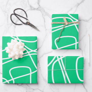 Bright Colourful Green Abstract Modern Lines Desig Wrapping Paper Sheet