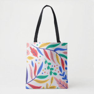 Bright Colourful Hand drawn Leaves Tote Bag
