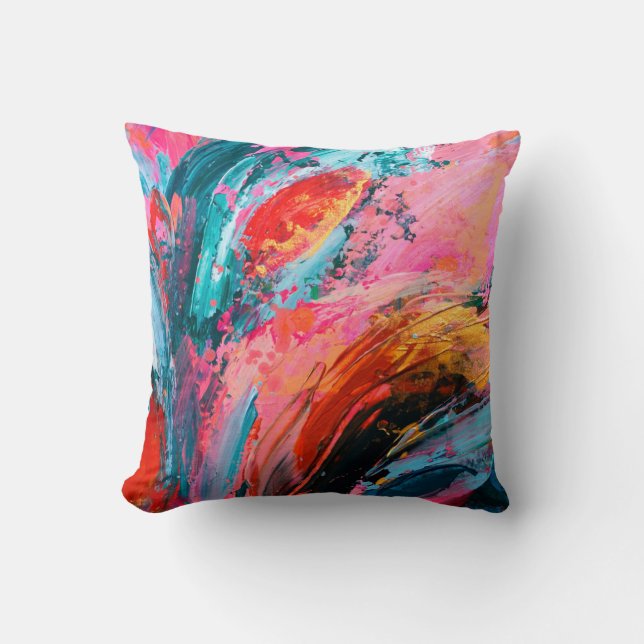 Bright colourful hand painted abstract backgrounda cushion (Front)