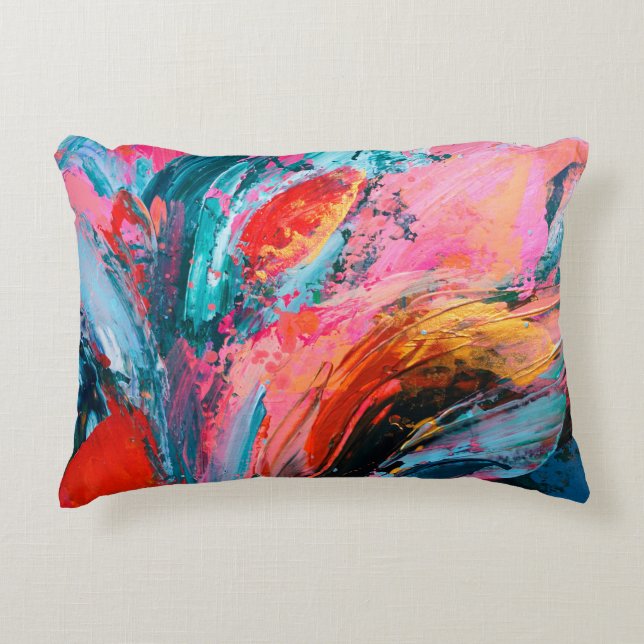 Bright colourful hand painted abstract backgrounda decorative cushion (Front)