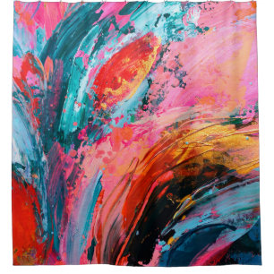 Bright colourful hand painted abstract backgrounda shower curtain