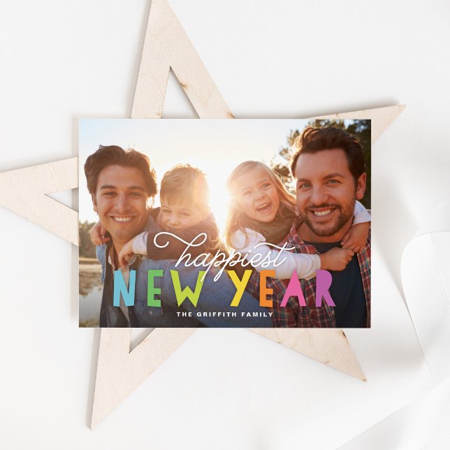 Bright Colourful Happiest New Year Photo Holiday Card (Creator Uploaded)