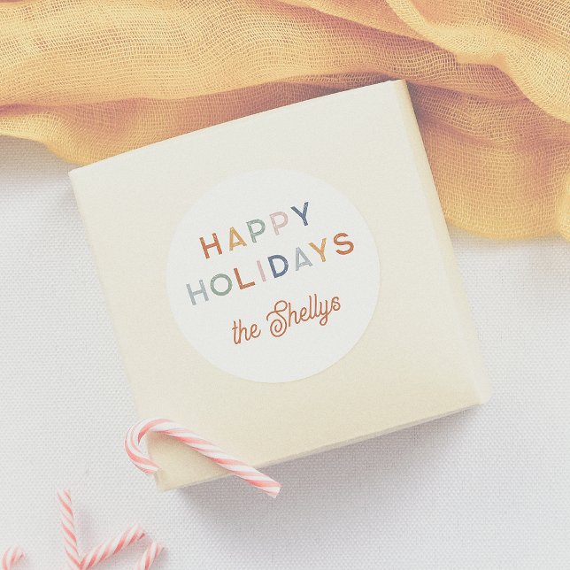 Bright & Colourful Happy Holidays Script Name Classic Round Sticker (Creator Uploaded)