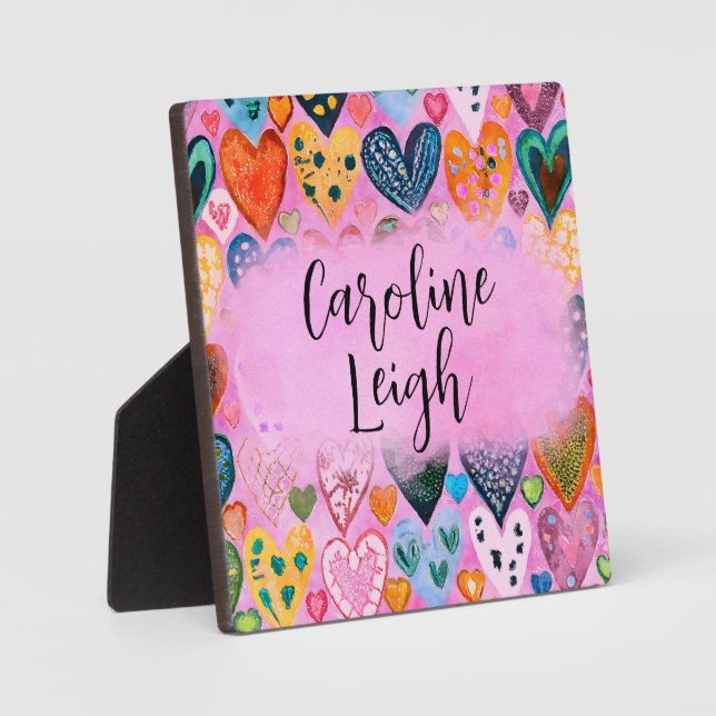 Bright Colourful Hearts Personalised Nursery  Plaque (Front)