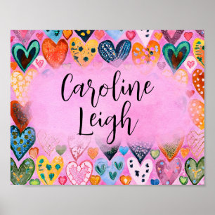 Bright Colourful Hearts Personalised Nursery  Poster