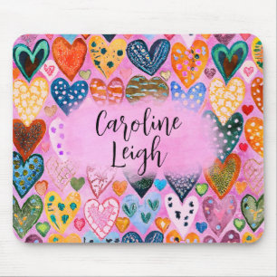 Bright Colourful Hearts Personalised Teen Dorm Mouse Pad