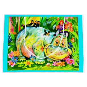 bright colourful hippopotamus and birds large gift bag