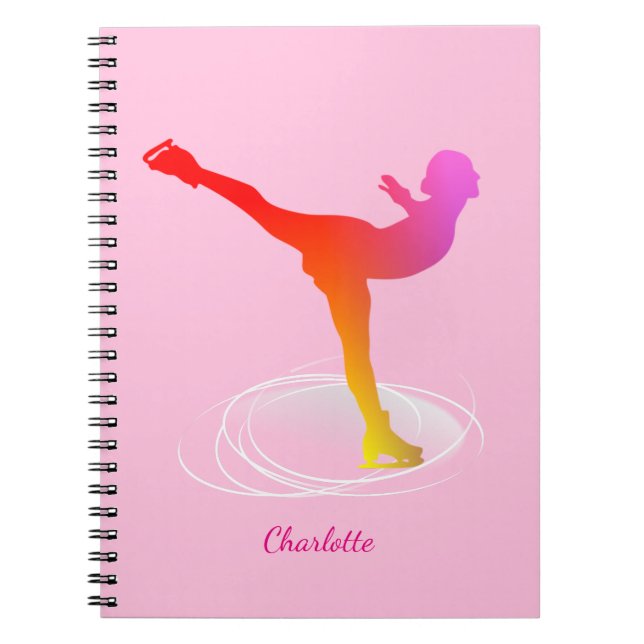 Bright Colourful Ice Skating Skater Silhouette Spiral Notebook (Front)