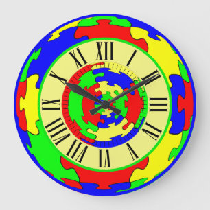 Bright Colourful Jigsaw Puzzle Art, Roman Numerals Large Clock