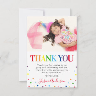 Bright Colourful Kids Birthday Photo Thank You Card