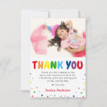 Bright Colourful Kids Birthday Photo Thank You Card<br><div class="desc">Thank friends and family for making your child's birthday a special occasion with these cute colourful childrens birthday party thank you cards. Featuring rainbow 'THANK YOU' text,  a photo of the birthday girl or boy,  scattered colourful dots and a thank you message which can easily be personalised.</div>