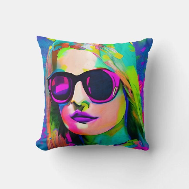Bright Colourful Ladies in Sunglasses Art Cushion (Front)