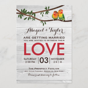 Bright Colourful Lovebirds Wedding Invitation