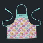 Bright Colourful Macaron Cookies Faux Glitter Name Apron<br><div class="desc">Whimsical and colourful faux gold glitter French macarons pattern in pink,  purple,  yellow,  and teal. Customisable name for a personalised gift.</div>