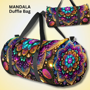 Bright Colourful Mandala Blue Aqua Gold Pink Red Duffle Bag