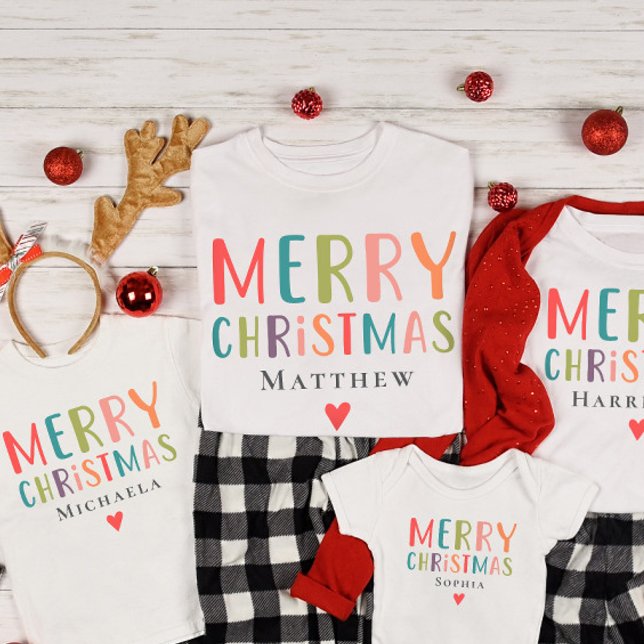 Bright Colourful Merry Christmas Matching Family T-Shirt (Creator Uploaded)
