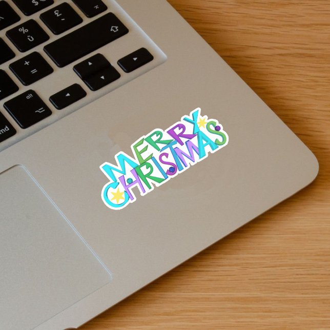 Bright Colourful Merry Christmas Text Stars (Merry Christmas text in bright colourful letters with yellow stars ornaments on vinyl sticker.)