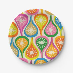 Bright Colourful Mid Century Modern Atomic Pattern Paper Plate