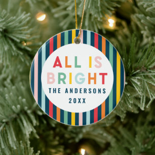 Bright colourful modern Christmas family photo Ceramic Tree Decoration
