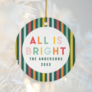 Bright colourful modern Christmas family Square St Ceramic Tree Decoration