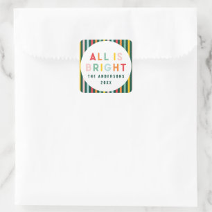 Bright colourful modern Christmas family Square Sticker