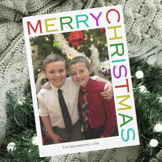 Bright Colourful Modern Merry Christmas Photo Holiday Card
