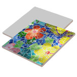 Bright Colourful Mosaic Red and Yellow Flowers Tile<br><div class="desc">Bright red and yellow flowers among green leaves and blue water in a mosaic tile koi pond is a colourful Zen decorative ceramic tile.  Personalise with Initials and a Name. This is one of multiple coordinating designs with original art photography by JLW_PHOTOGRAPHY.</div>