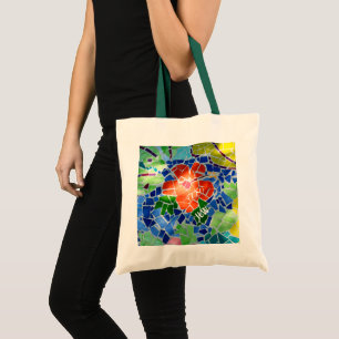 Bright Colourful Mosaic Red Flower Tote Bag