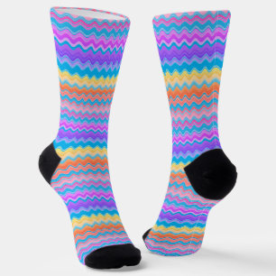 Bright Colourful Multicolored Wavy Zigzag Pattern Socks