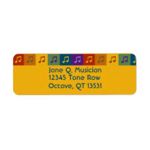 Bright, colourful music note return address labels