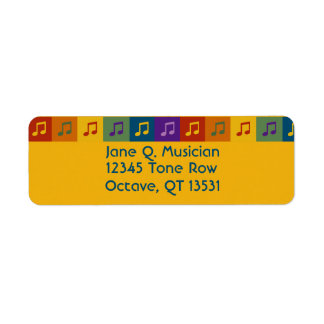 Bright, colourful music note return address labels
